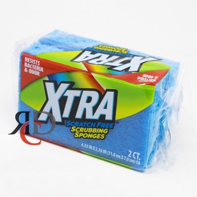 XTRA 2CT CELLULOSE SPONGE W/ SCRATCH FREE SCRUBBER